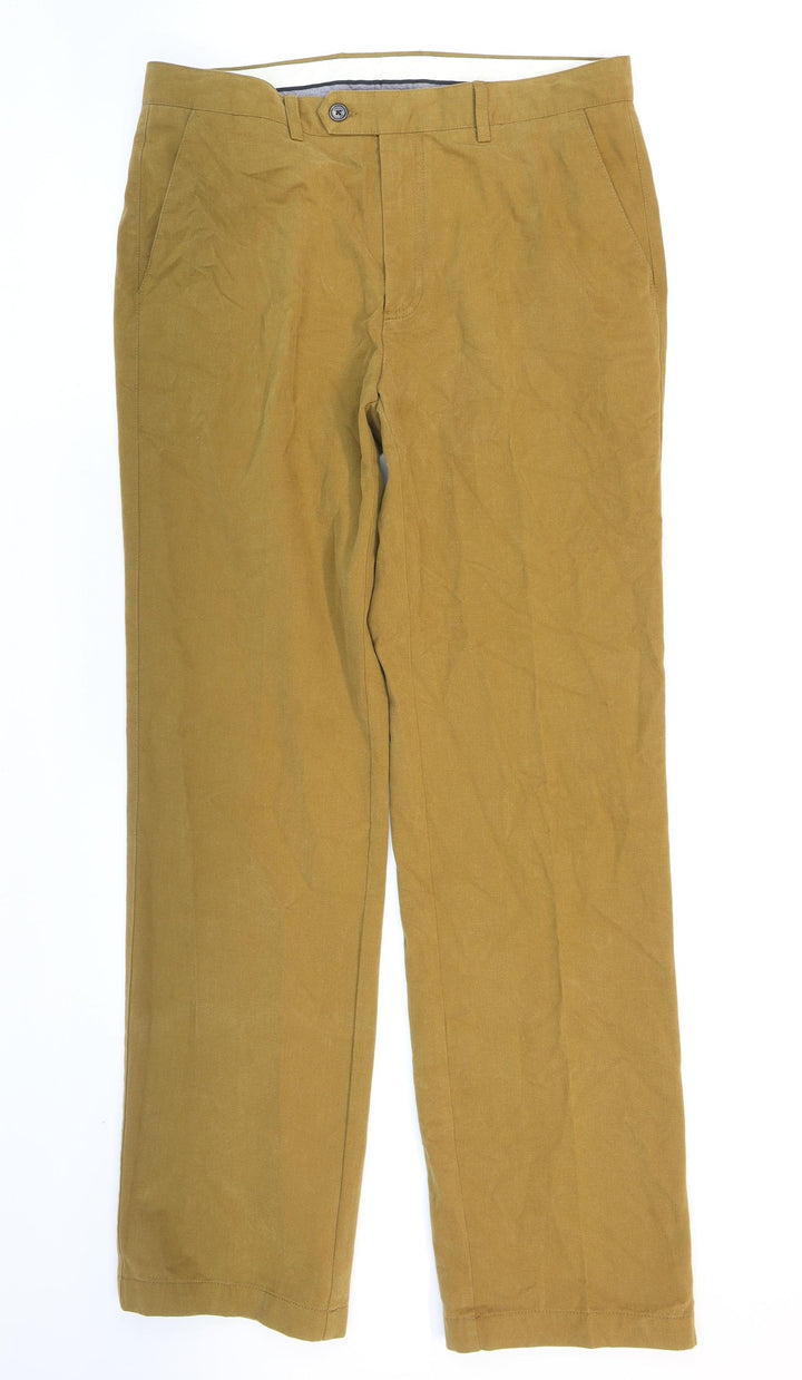 John Lewis Womens Brown Cotton Dress Pants Trousers Size 34 in L31 in Regular Zip