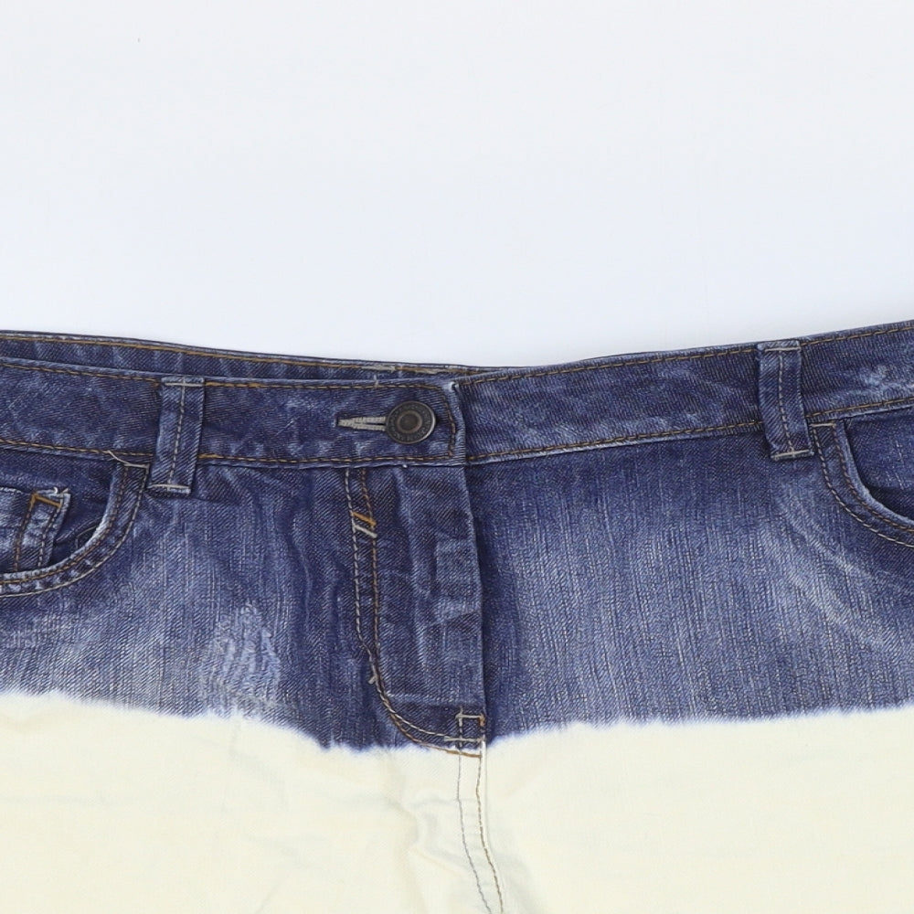 NEXT Womens Blue Cotton Hot Pants Shorts Size 14 Regular Zip - Two-tone