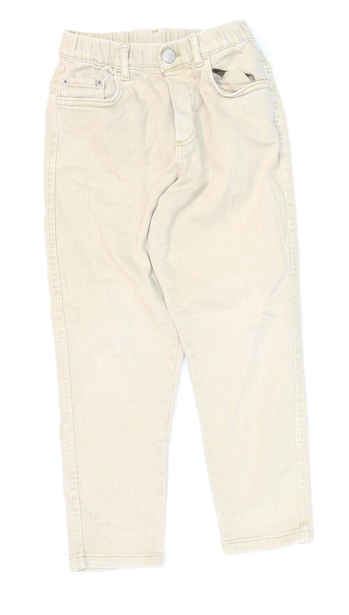 Zara Girls Ivory Cotton Straight Jeans Size 8 Years Regular Zip