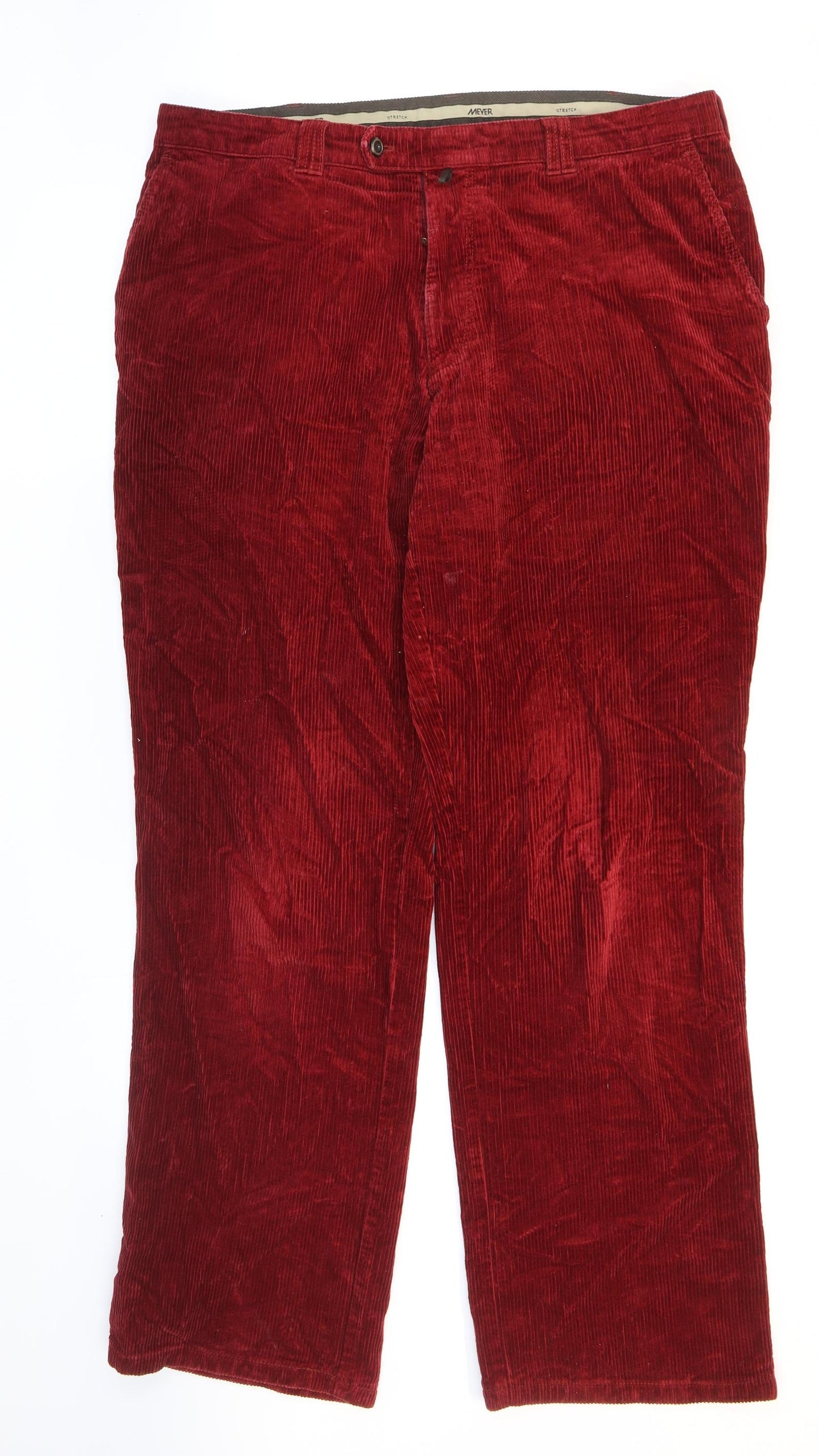 Meyer Mens Red Cotton Trousers Size 38 in L32 in Regular Zip