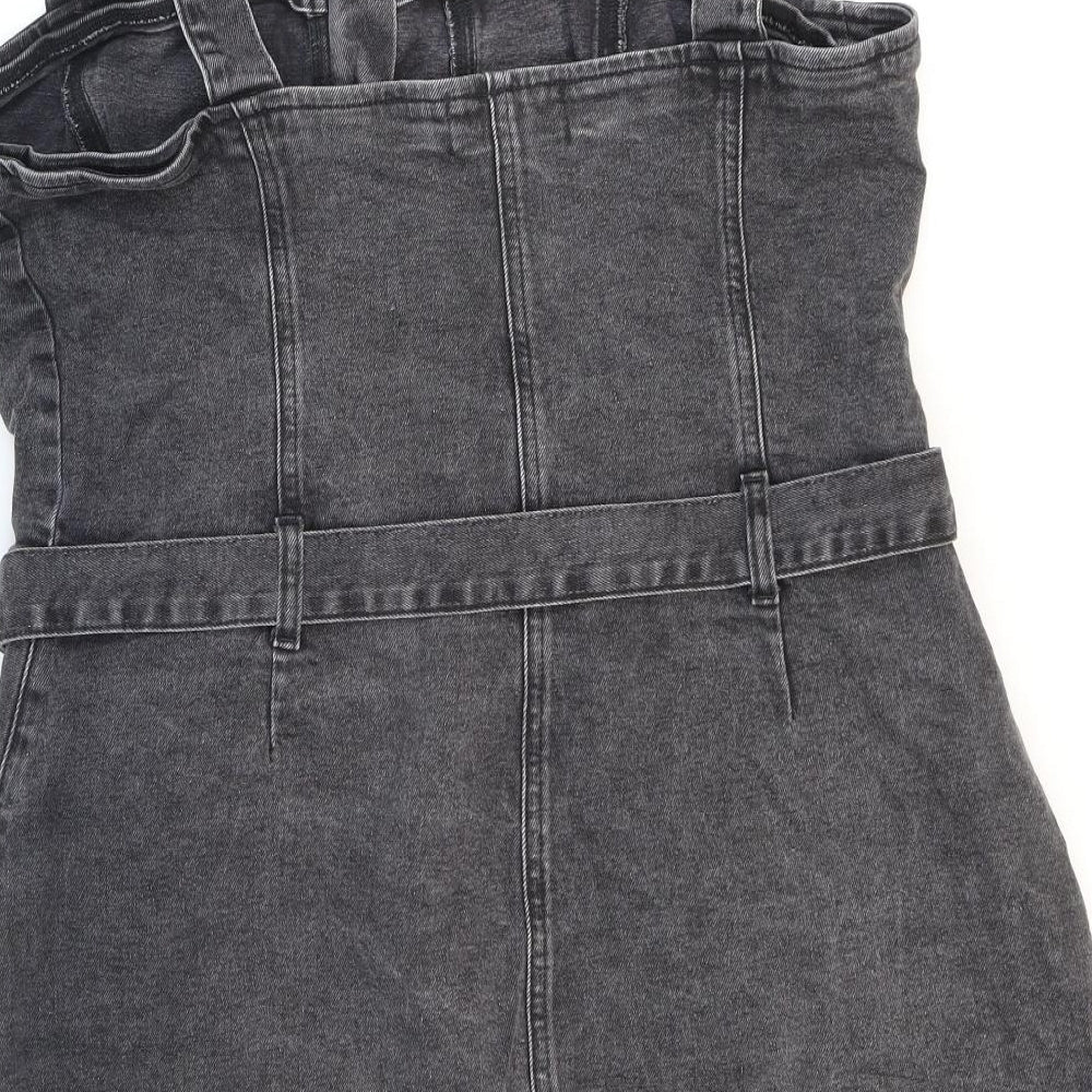 New Look Womens Black Cotton Pinafore/Dungaree Dress Size 18 Square Neck Zip