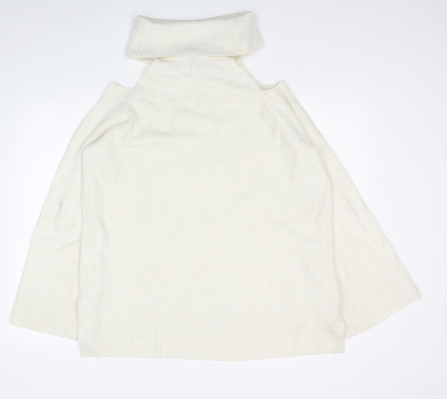 River Island Womens White Roll Neck Acrylic Pullover Jumper Size 12 - Cold Shoulder