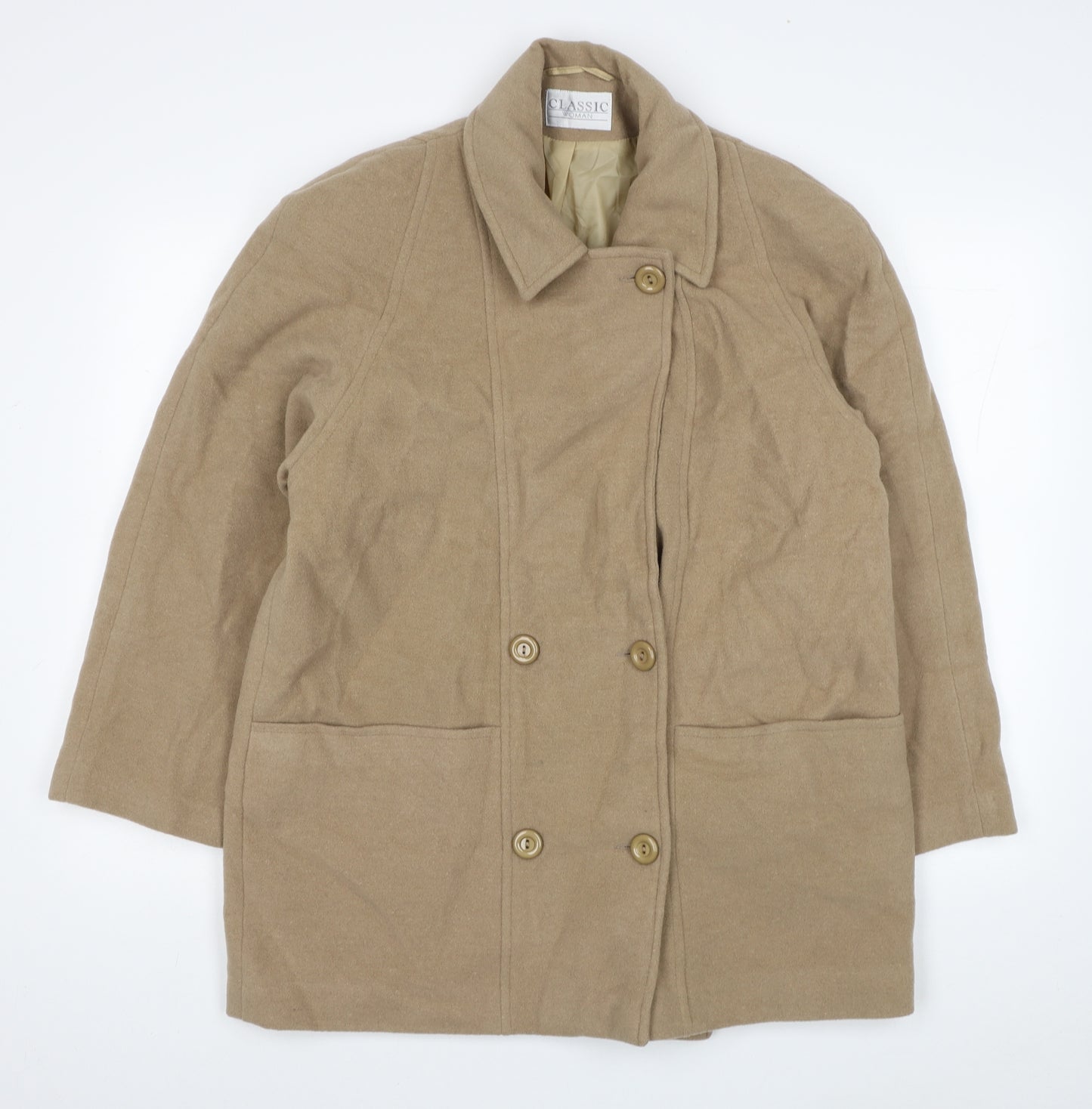 Classic Woman Womens Beige Pea Coat Coat Size 14 Button