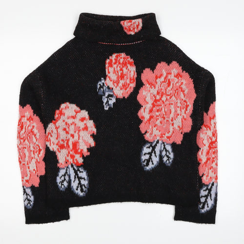 Marks and Spencer Womens Black Roll Neck Floral Acrylic Pullover Jumper Size S - Roses