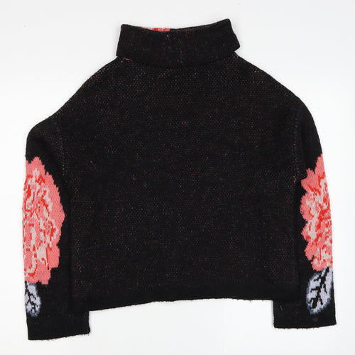 Marks and Spencer Womens Black Roll Neck Floral Acrylic Pullover Jumper Size S - Roses