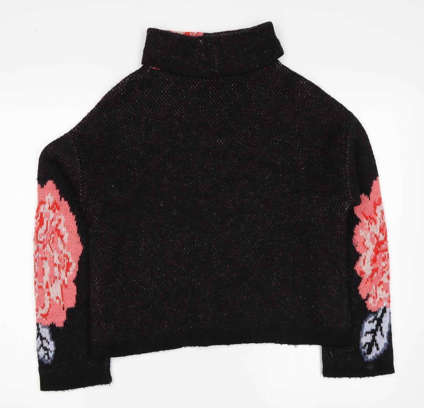 Marks and Spencer Womens Black Roll Neck Floral Acrylic Pullover Jumper Size S - Roses