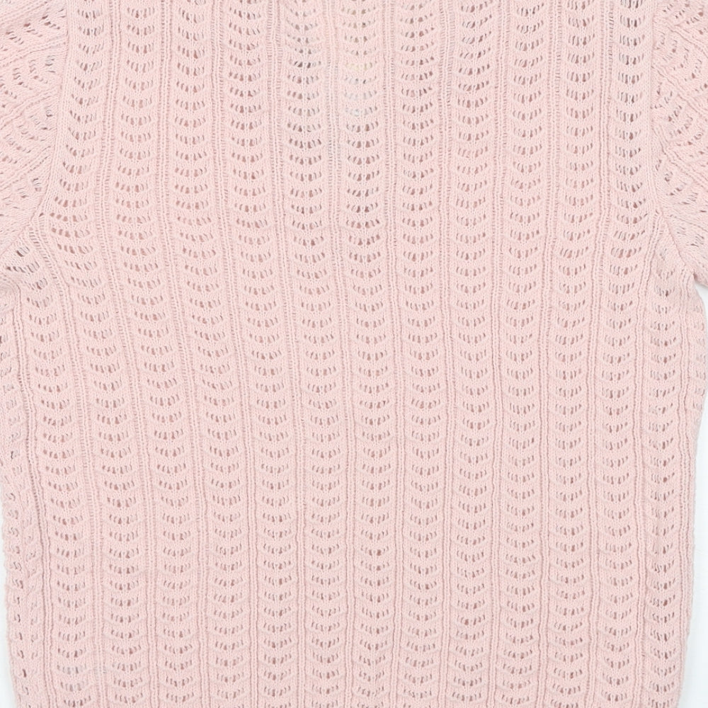 TU Womens Pink Acrylic Basic T-Shirt Size 12 Collared