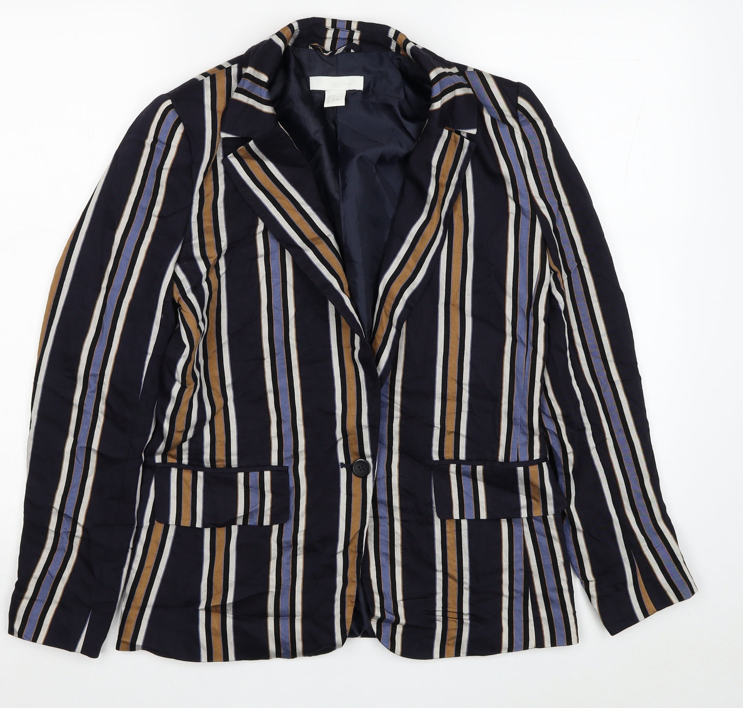 H&M Womens Blue Striped Viscose Jacket Blazer Size 6