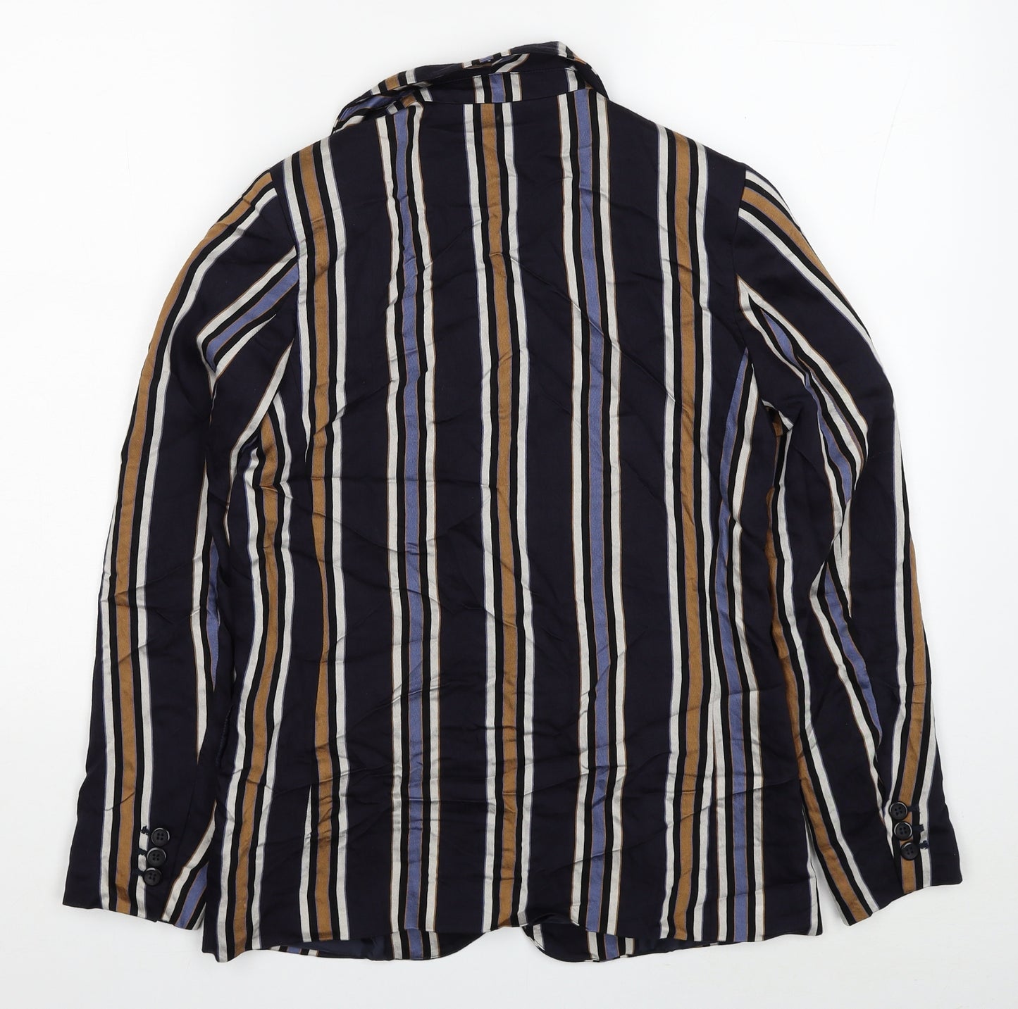 H&M Womens Blue Striped Viscose Jacket Blazer Size 6