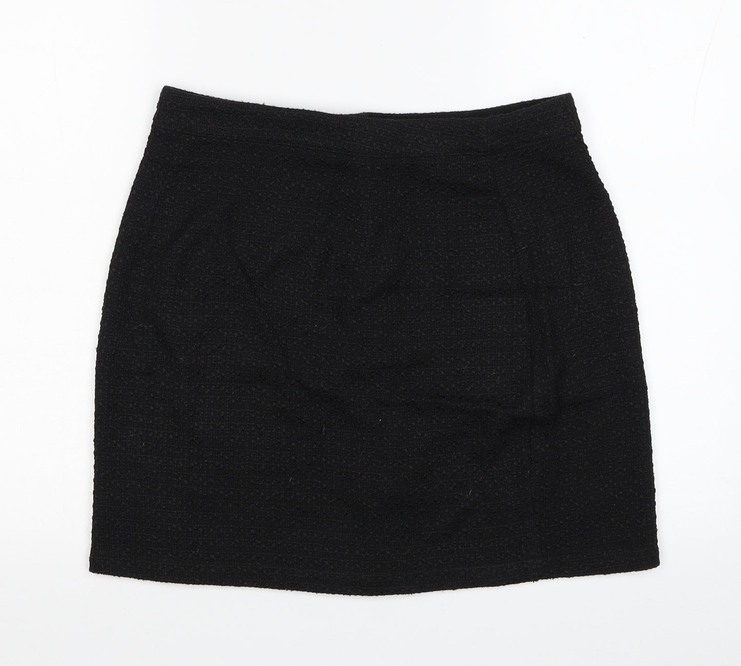 PRETTYLITTLETHING Womens Black Polyester A-Line Skirt Size 10 Button