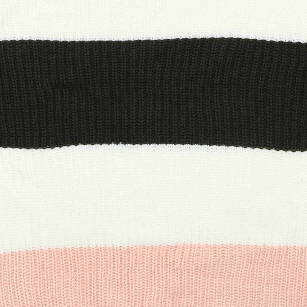 SheIn Womens White Round Neck Striped Acrylic Pullover Jumper Size L