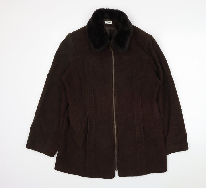 Para Womens Brown Pea Coat Coat Size M Zip