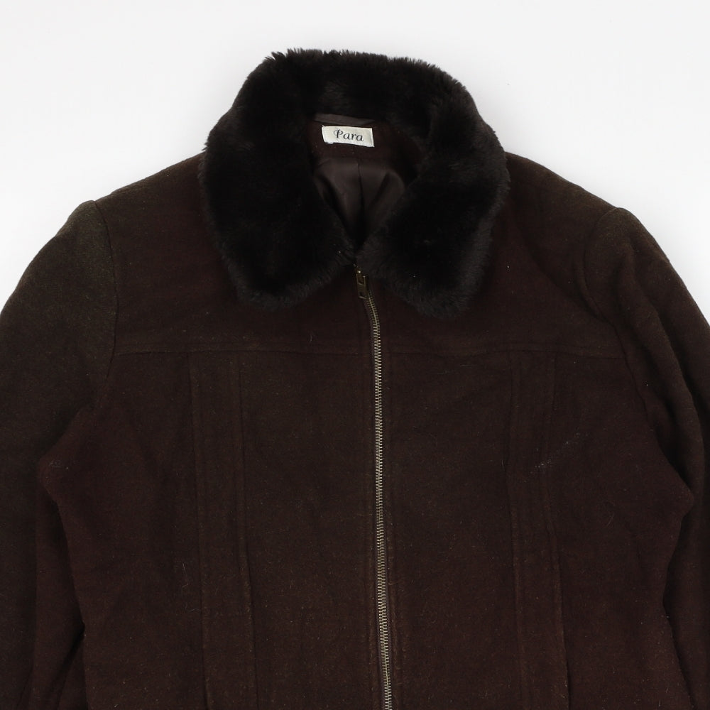 Para Womens Brown Pea Coat Coat Size M Zip