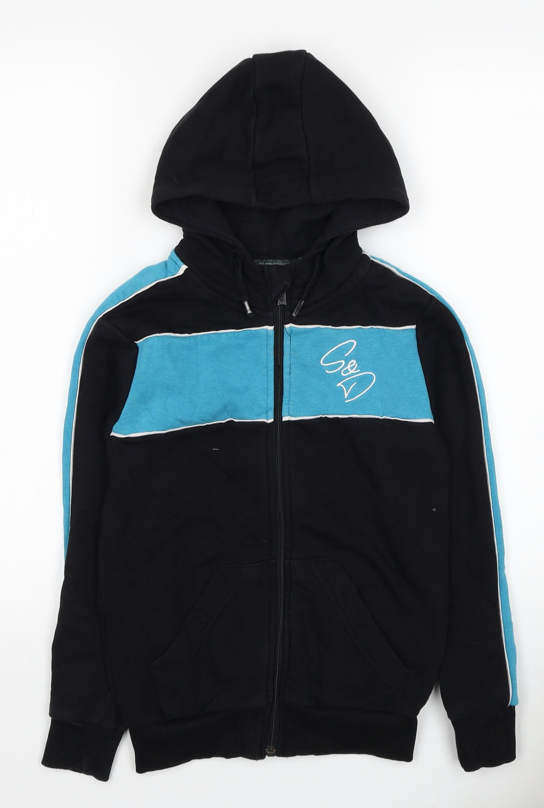 New York Boys Black Colourblock Polyester Full Zip Hoodie Size 8-9 Years Zip