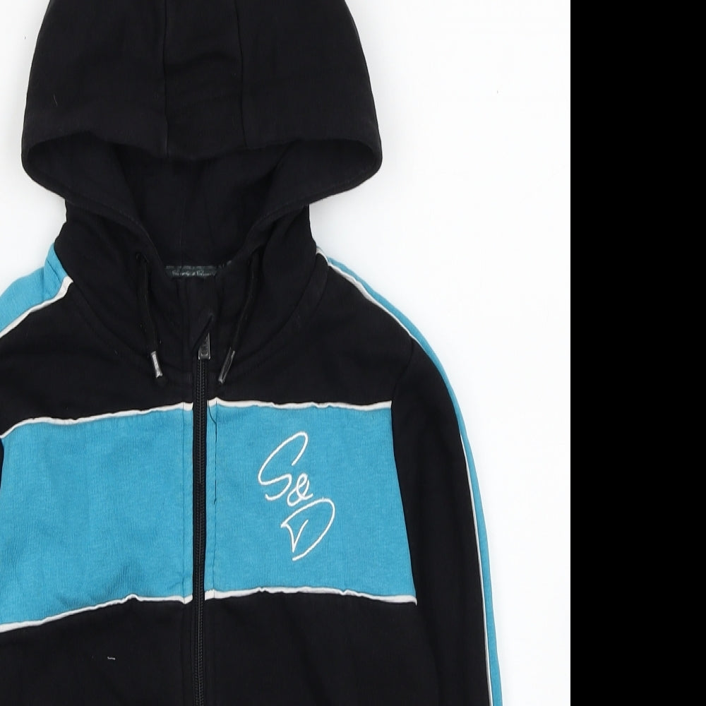 New York Boys Black Colourblock Polyester Full Zip Hoodie Size 8-9 Years Zip