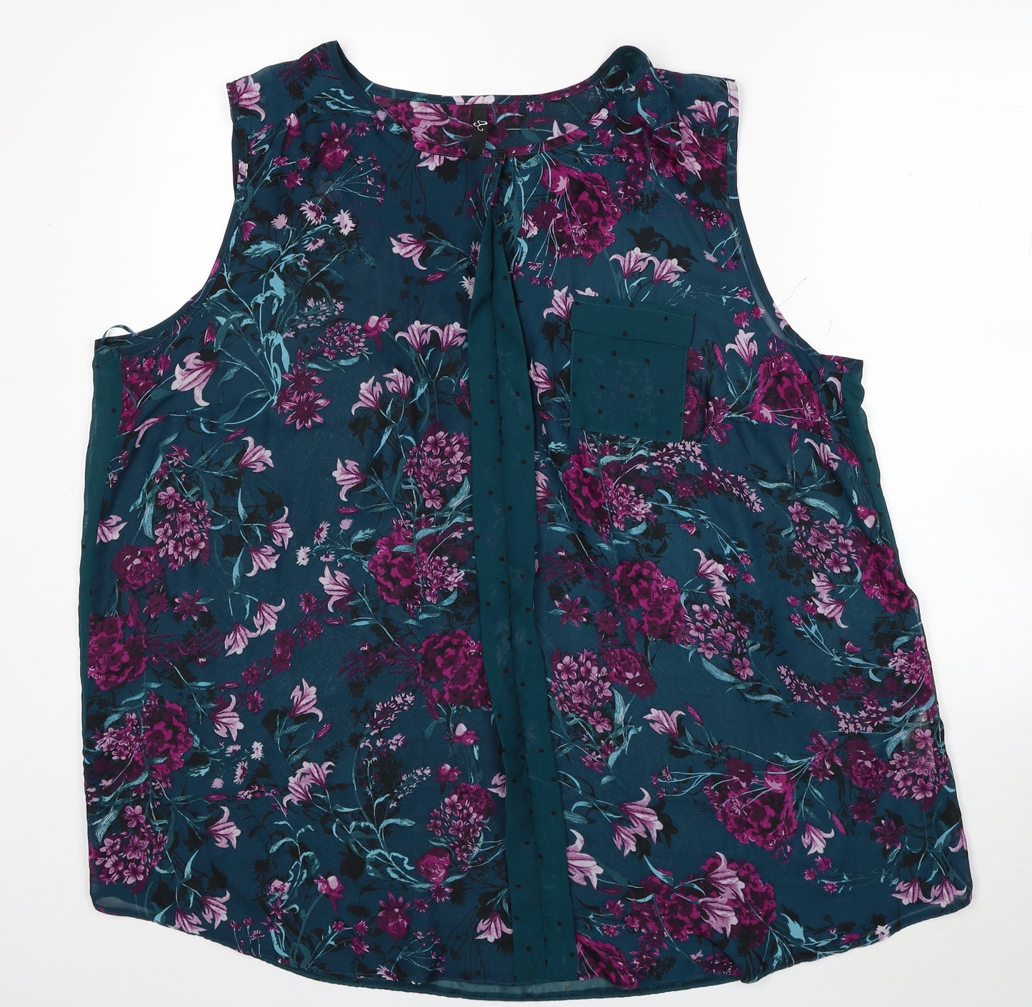 Preworn Womens Blue Floral Polyester Basic Tank Size 26 Boat Neck