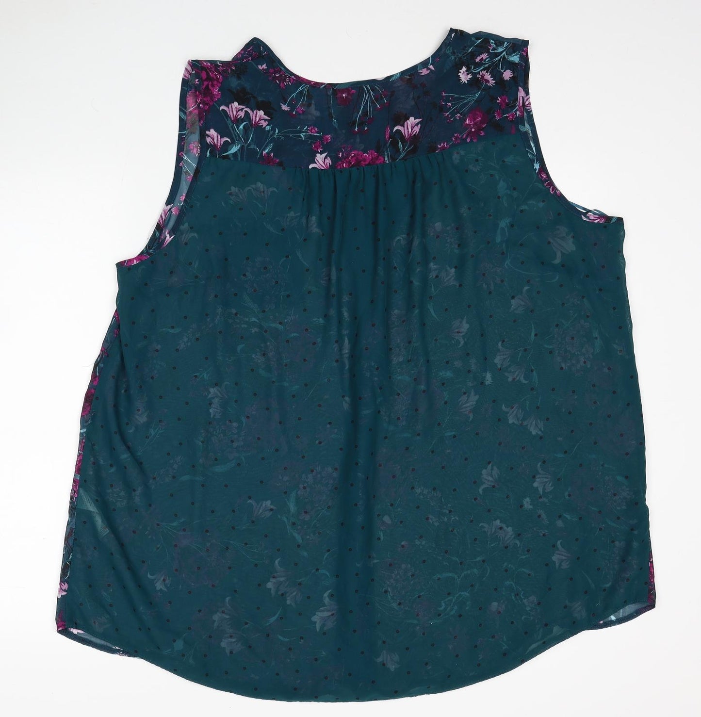 Preworn Womens Blue Floral Polyester Basic Tank Size 26 Boat Neck