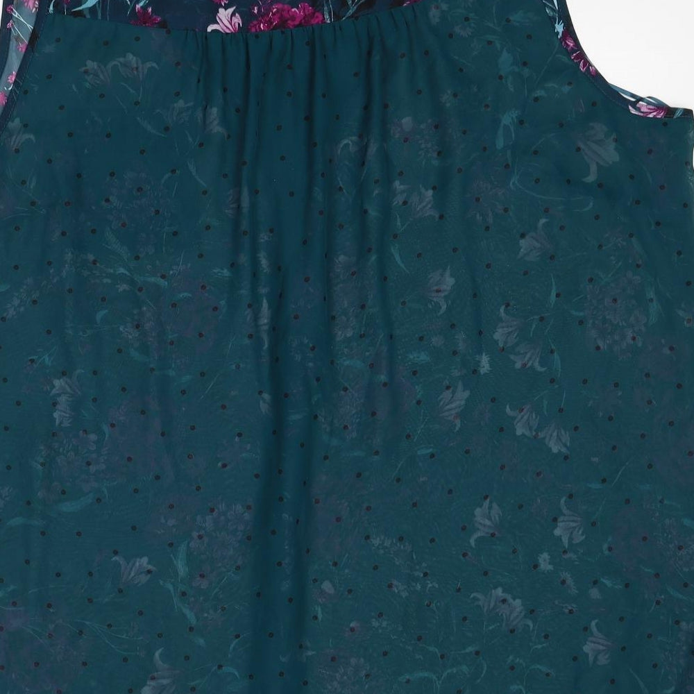 Preworn Womens Blue Floral Polyester Basic Tank Size 26 Boat Neck