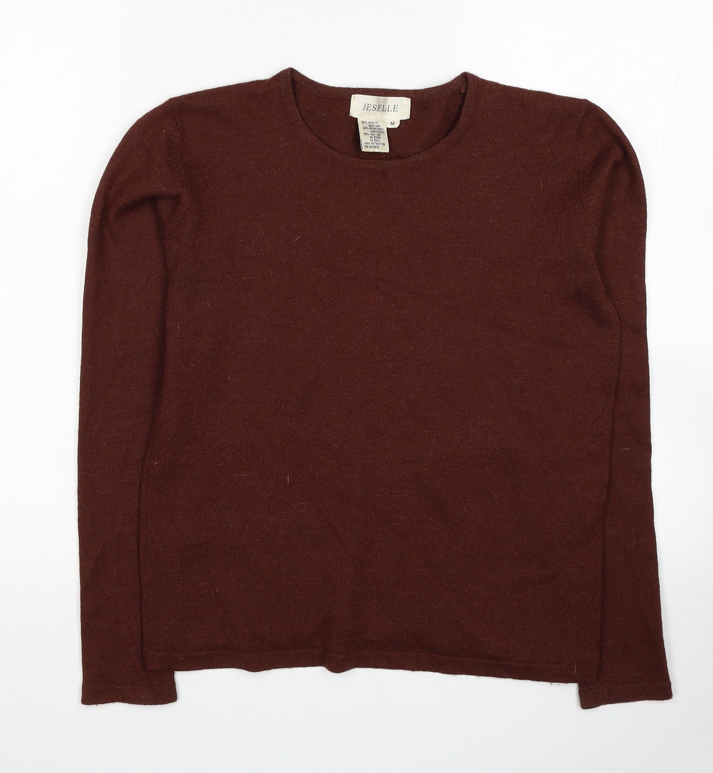 Jeselle Womens Brown Round Neck Acrylic Pullover Jumper Size M