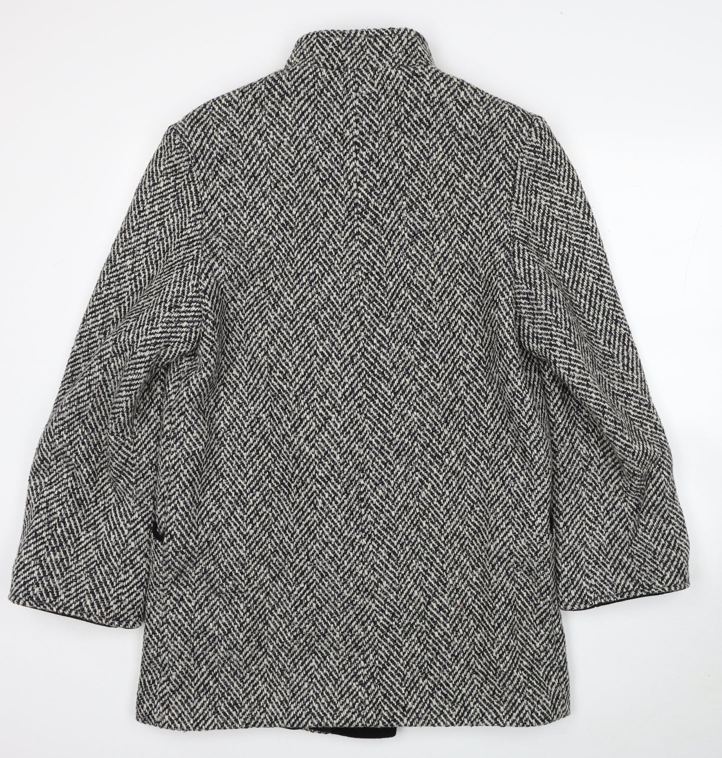 BHS Womens Black Geometric Pea Coat Coat Size 12 Button