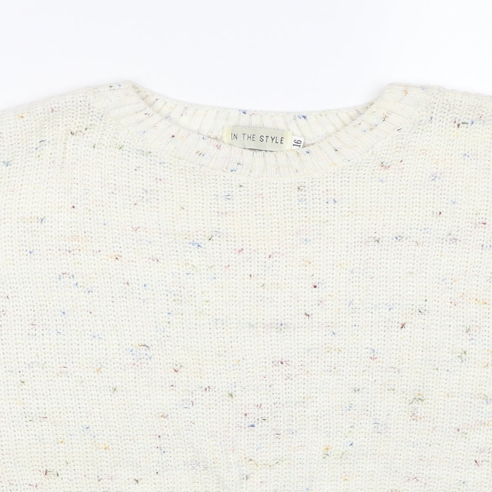 In the Style Womens Ivory Boat Neck Acrylic Pullover Jumper Size 16
