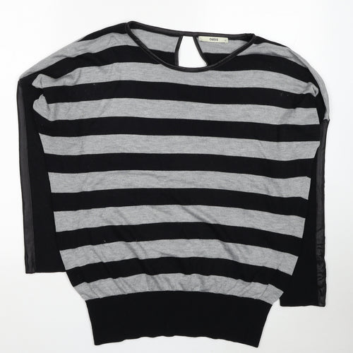 Oasis Womens Black Striped Polyester Jersey Blouse Size M Scoop Neck