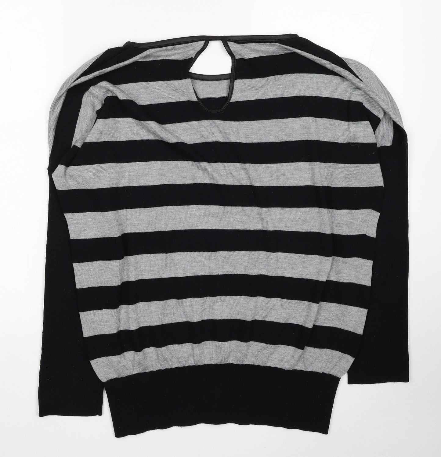 Oasis Womens Black Striped Polyester Jersey Blouse Size M Scoop Neck