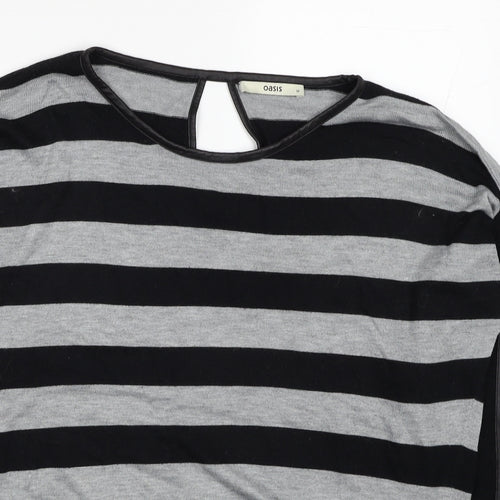Oasis Womens Black Striped Polyester Jersey Blouse Size M Scoop Neck