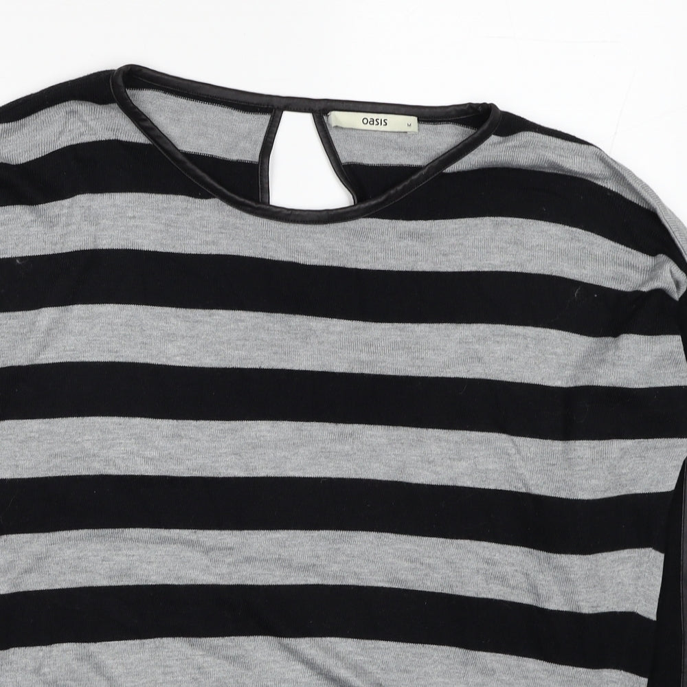Oasis Womens Black Striped Polyester Jersey Blouse Size M Scoop Neck