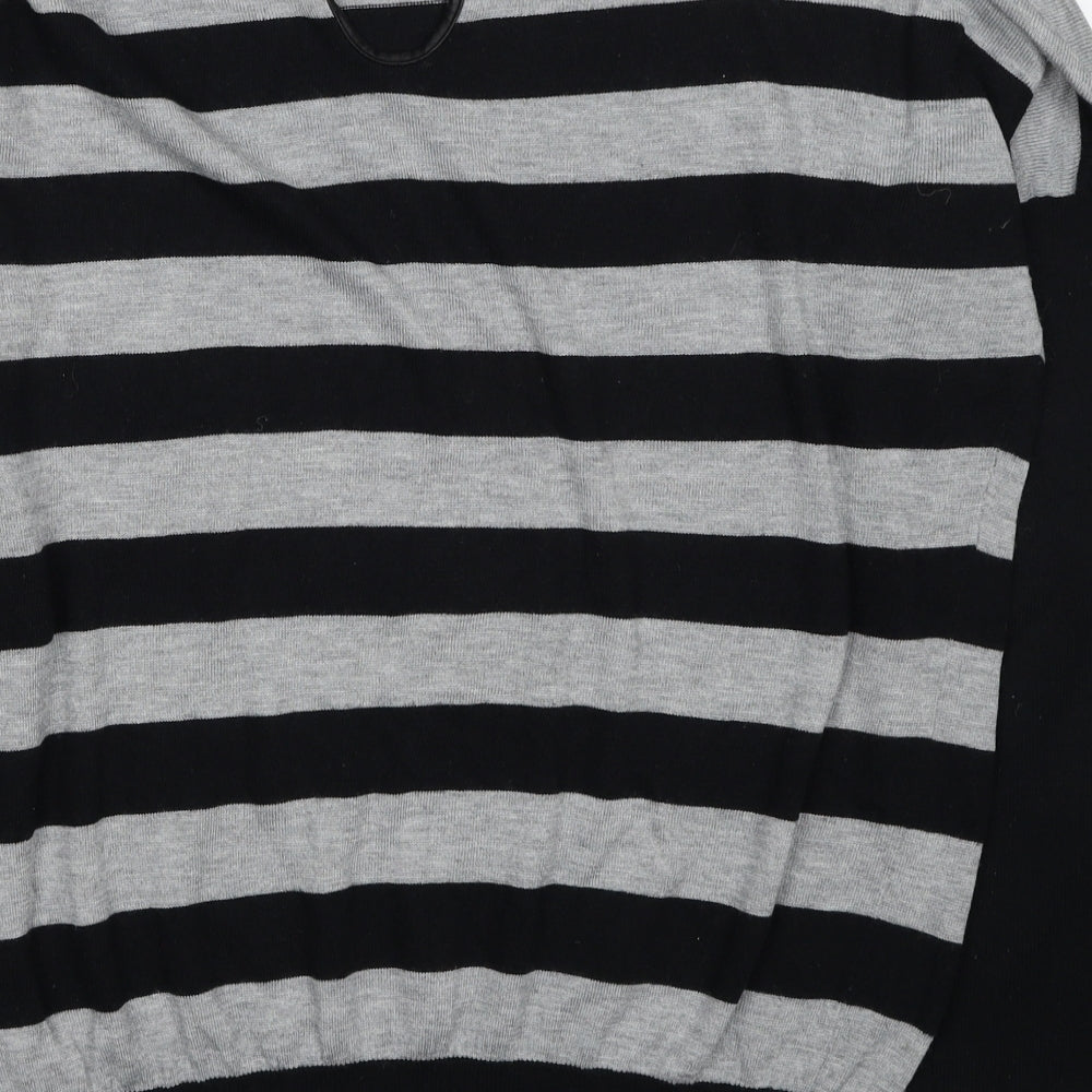 Oasis Womens Black Striped Polyester Jersey Blouse Size M Scoop Neck
