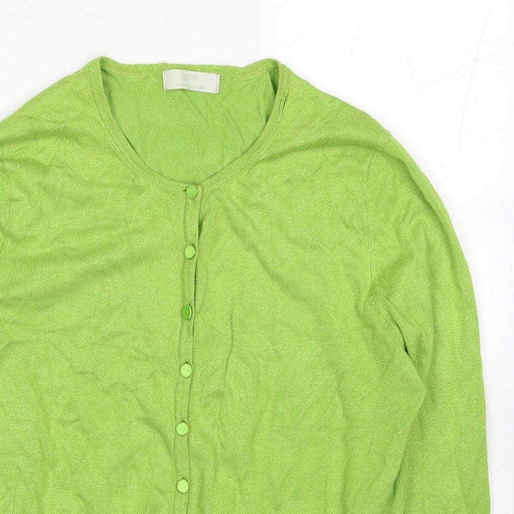 Marks and Spencer Womens Green Round Neck Viscose Cardigan Jumper Size 16