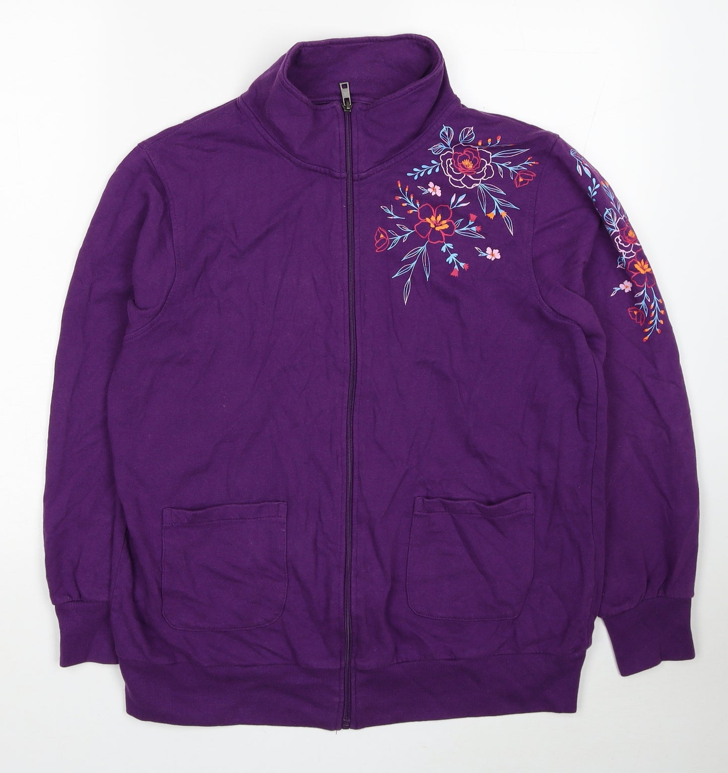 Atlas For Women Womens Purple Cotton Full Zip Sweatshirt Size 12 Zip - Flowers