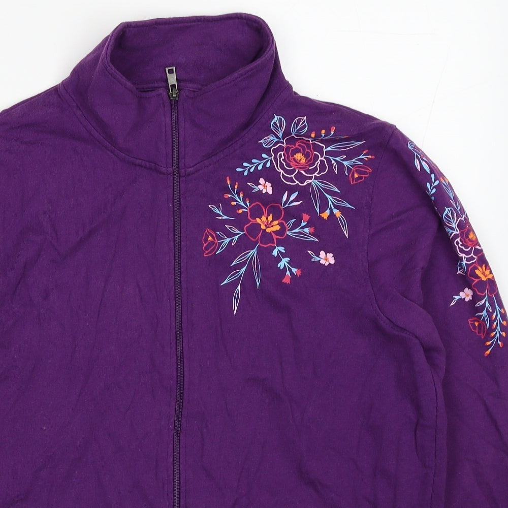 Atlas For Women Womens Purple Cotton Full Zip Sweatshirt Size 12 Zip - Flowers