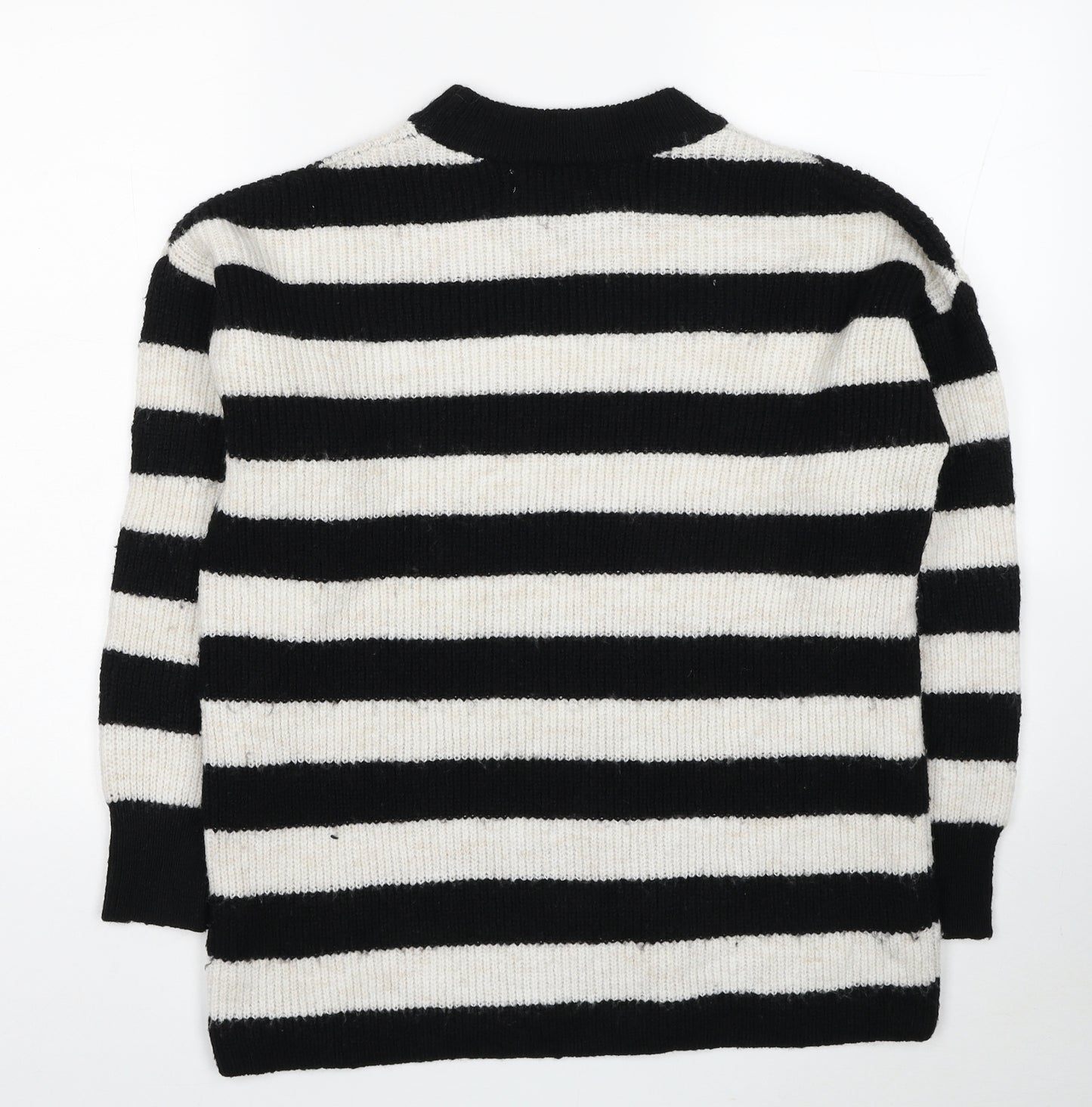 Primark Womens Black Round Neck Striped Polyester Pullover Jumper Size 10
