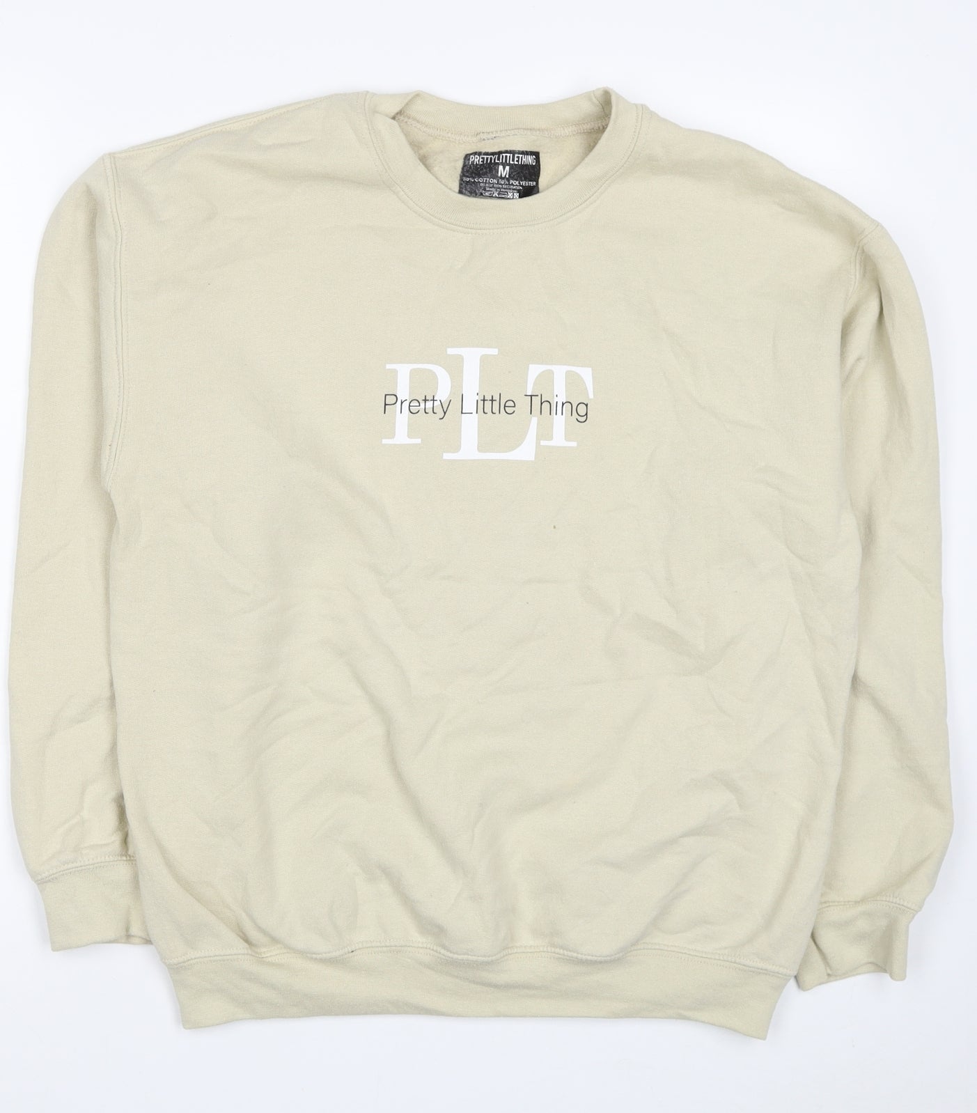 PRETTYLITTLETHING Womens Beige Cotton Pullover Sweatshirt Size M Pullover