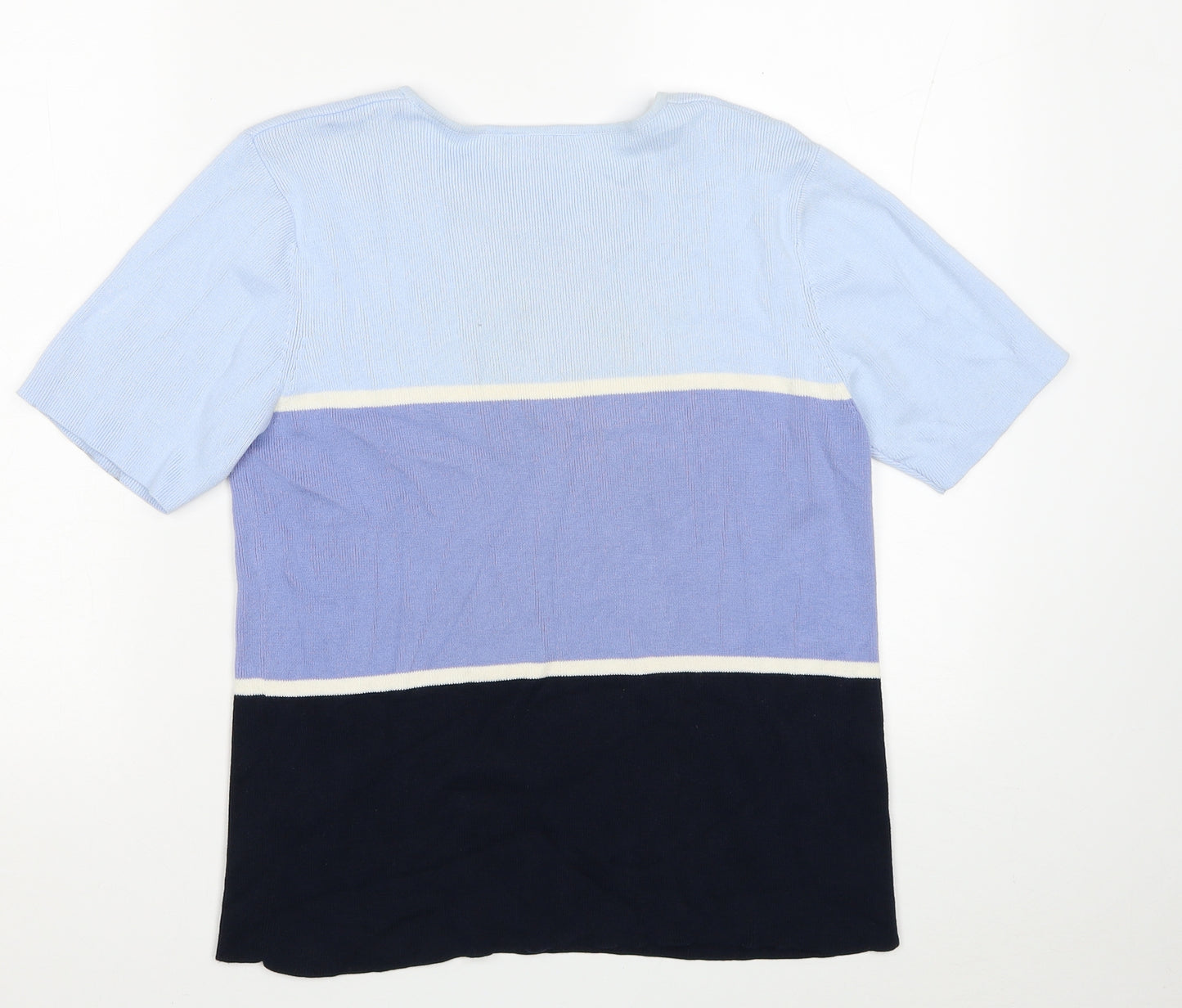 BHS Womens Blue Colourblock Cotton Basic T-Shirt Size 14 Round Neck