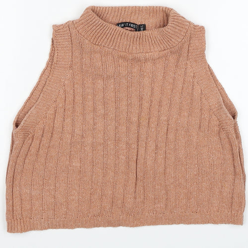 I SAW IT FIRST Womens Beige Cotton Cropped Tank Size M Mock Neck