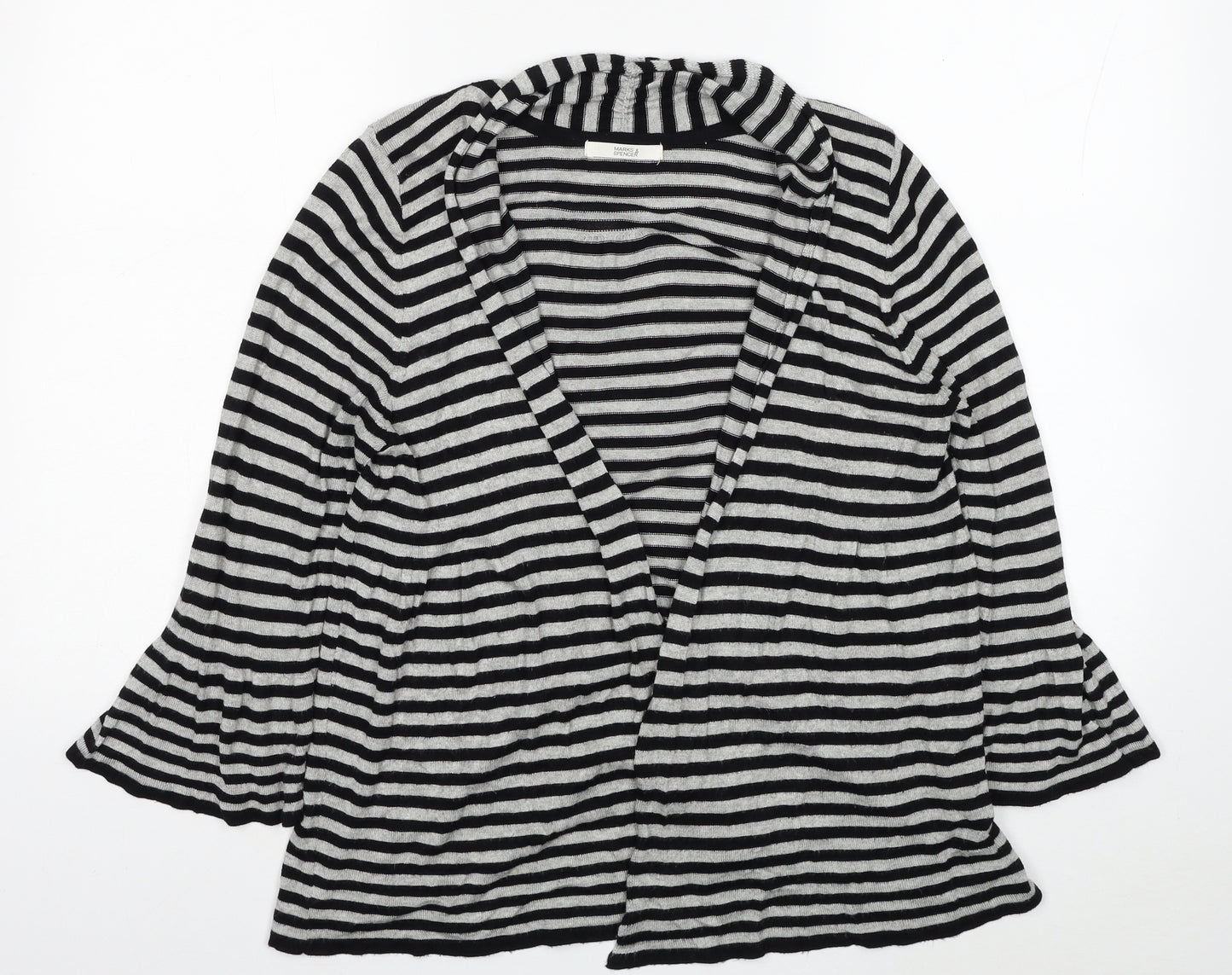 Marks and Spencer Womens Black V-Neck Striped Viscose Cardigan Jumper Size 14