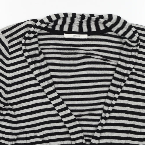 Marks and Spencer Womens Black V-Neck Striped Viscose Cardigan Jumper Size 14