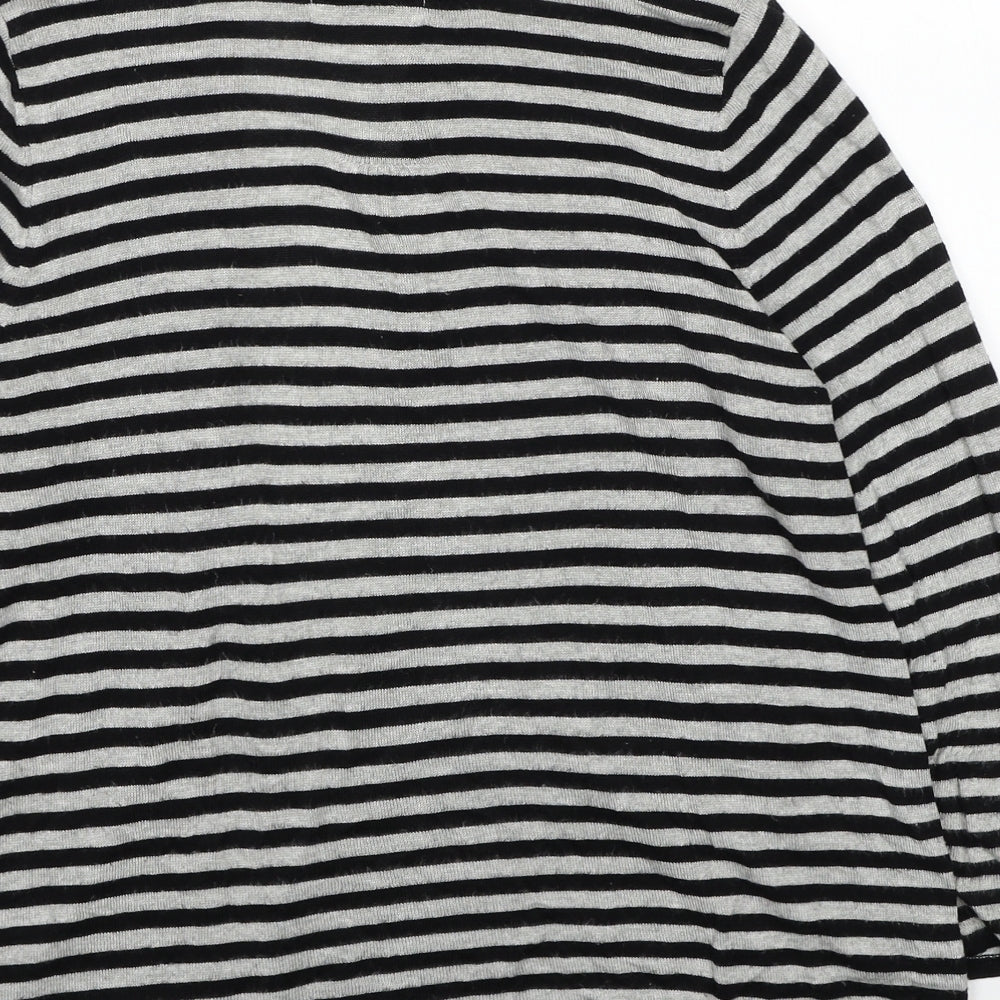 Marks and Spencer Womens Black V-Neck Striped Viscose Cardigan Jumper Size 14