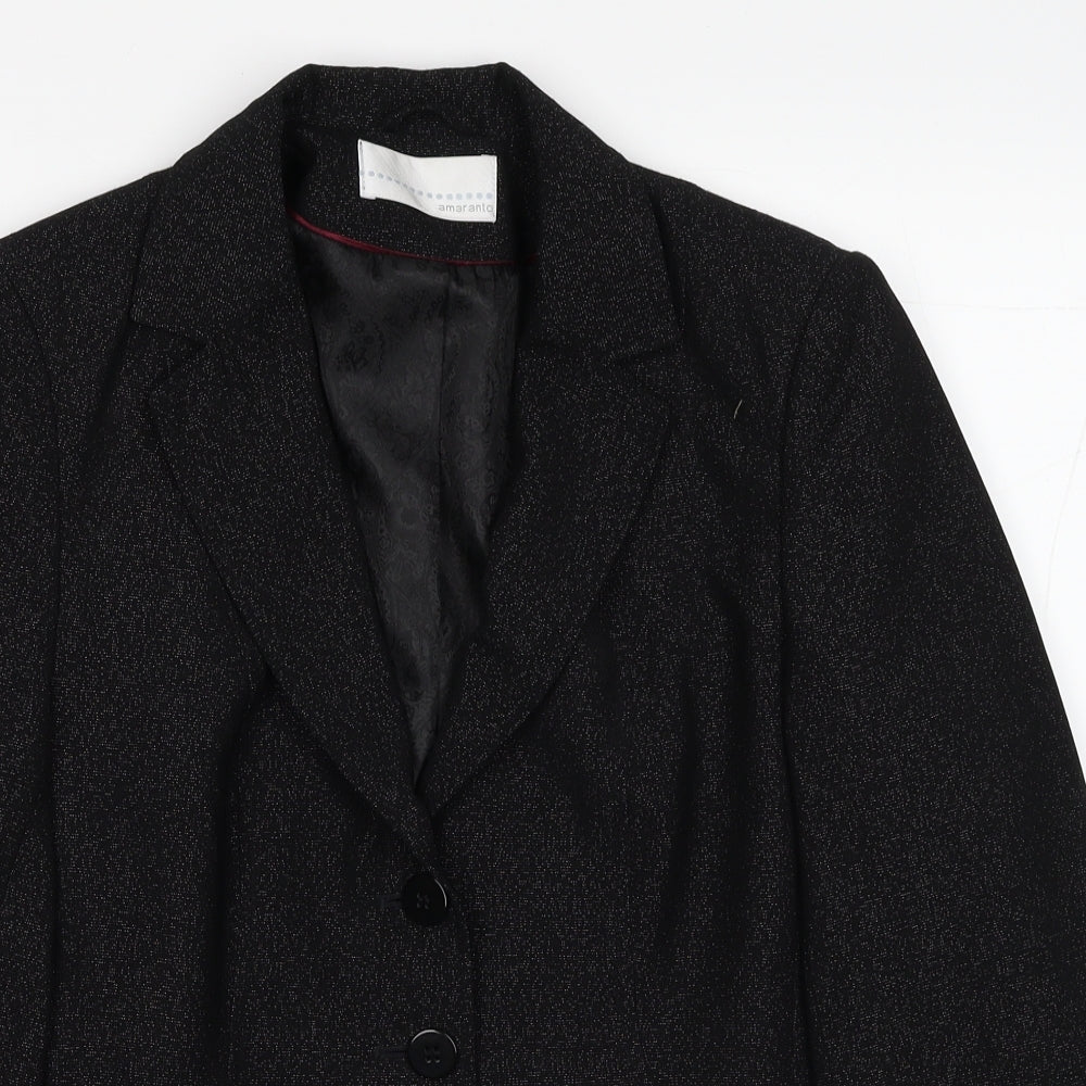 AMARANTO Womens Black Polyester Jacket Blazer Size 14