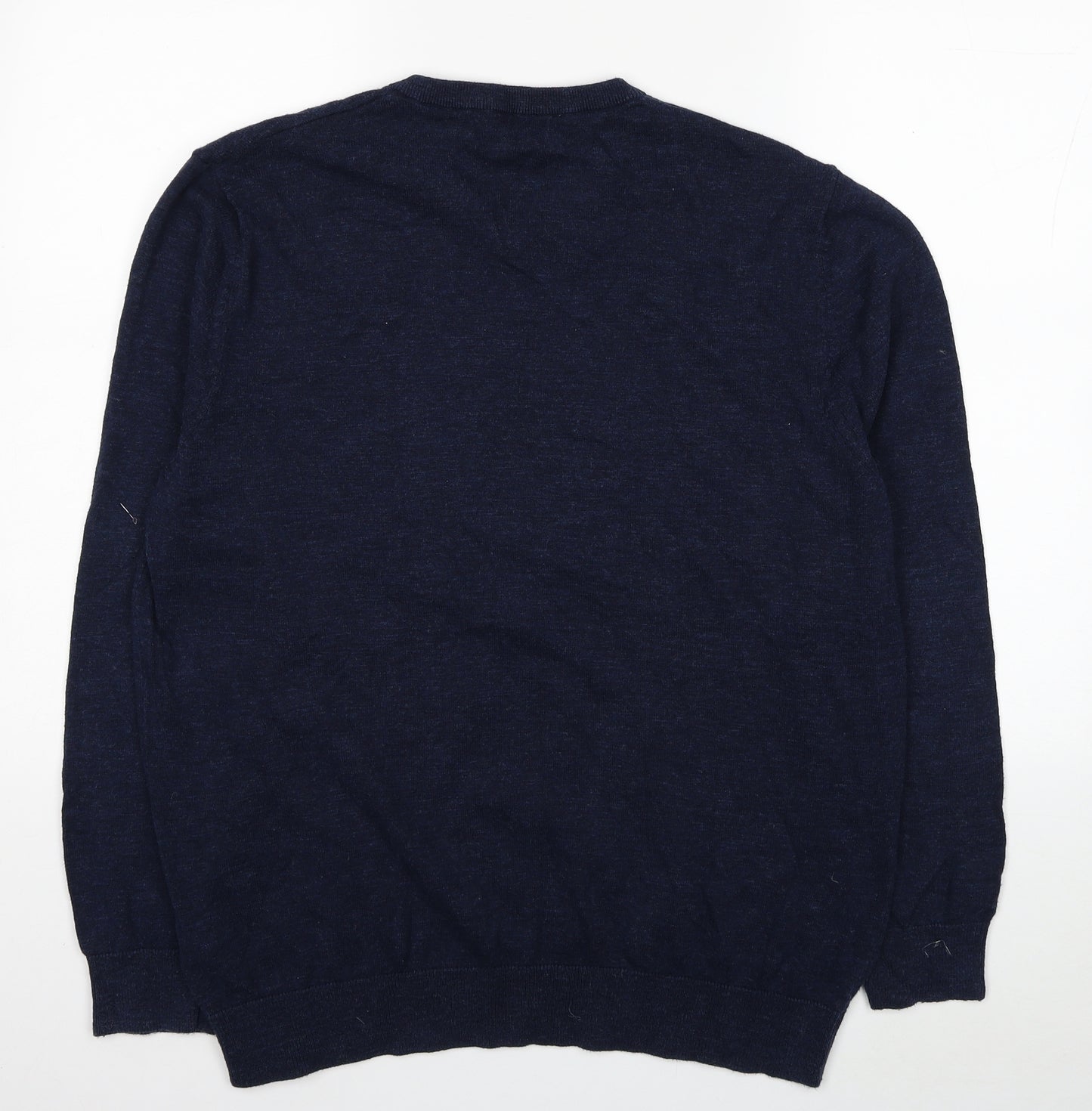 TU Mens Blue V-Neck Cotton Pullover Jumper Size L