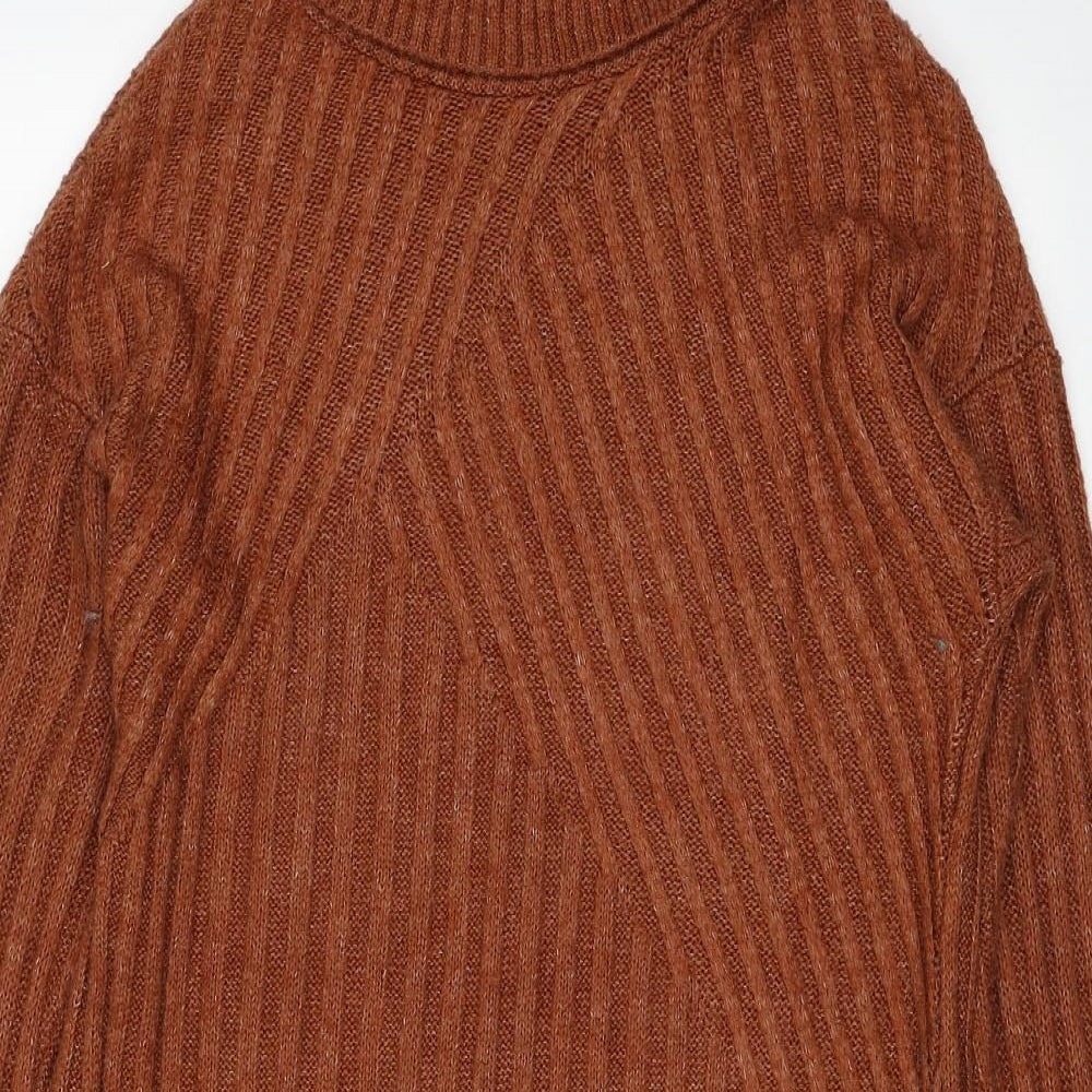 NEXT Womens Brown Acrylic Jumper Dress Size 12 Roll Neck Pullover