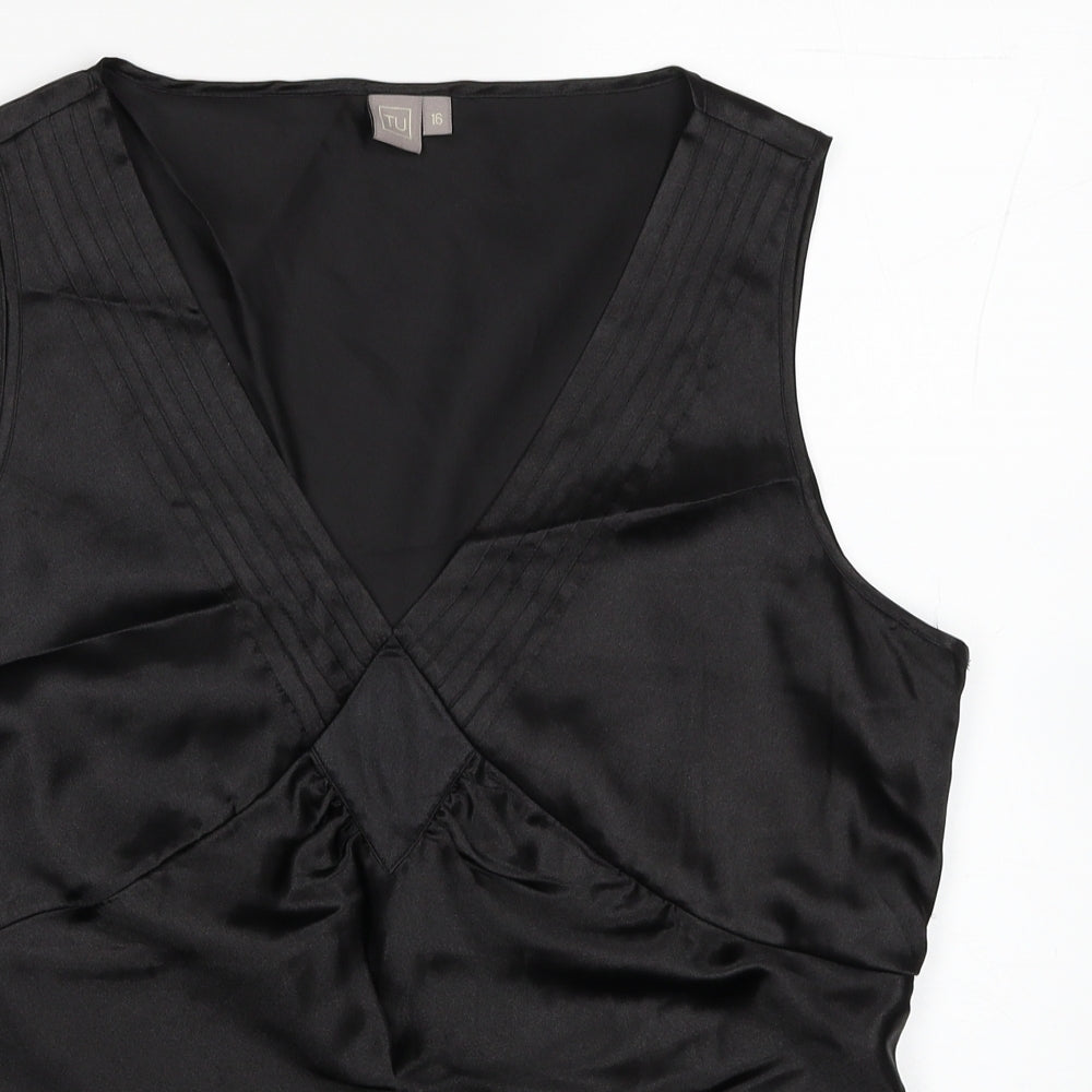 TU Womens Black Polyester Basic Blouse Size 16 V-Neck
