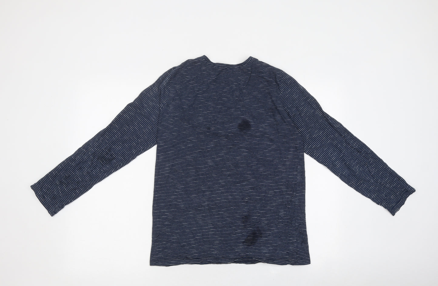 H&M Boys Blue Striped Polyester Basic T-Shirt Size 12-13 Years Round Neck Button