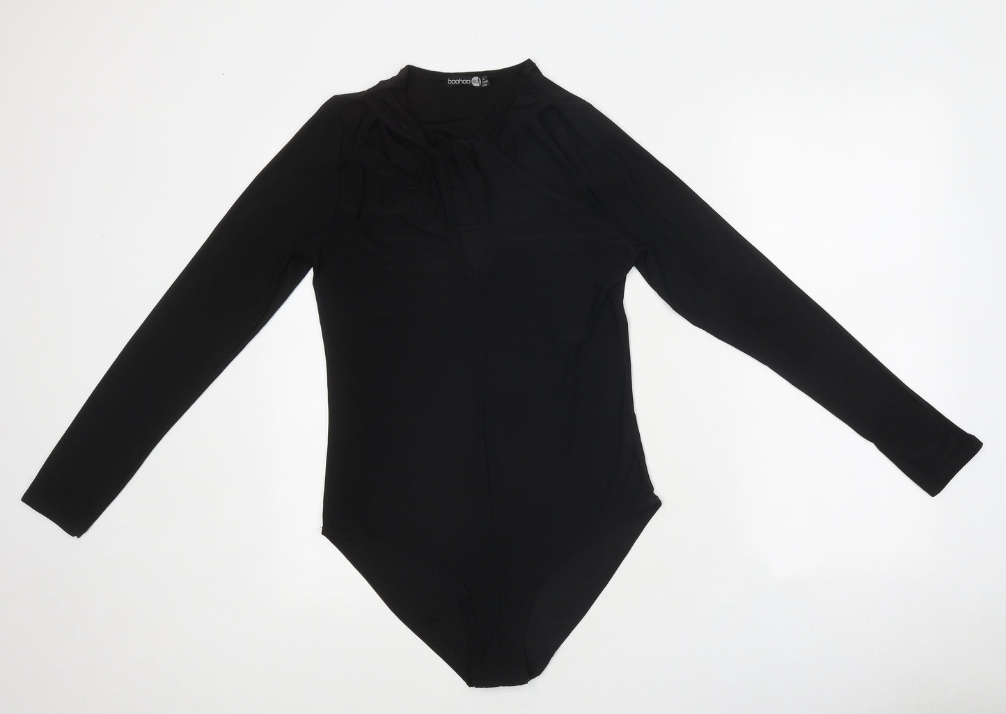Boohoo Womens Black Polyester Bodysuit One-Piece Size 14 Snap