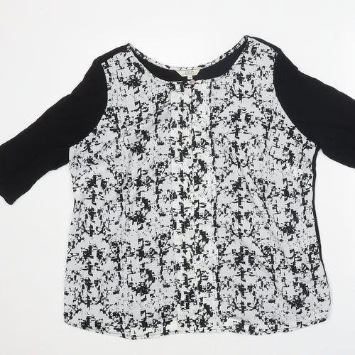 Papaya Womens Black Geometric Basic T-Shirt Size 18 Boat Neck