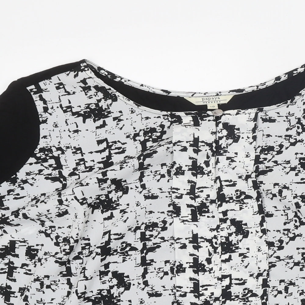 Papaya Womens Black Geometric Basic T-Shirt Size 18 Boat Neck