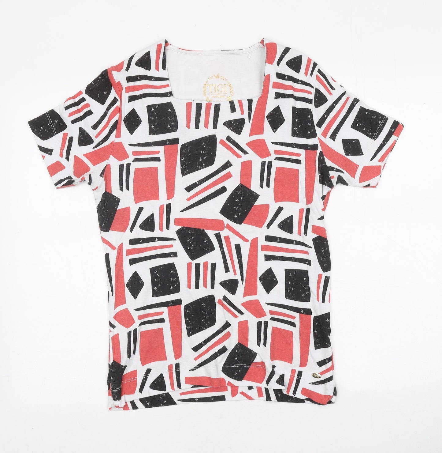 Tigi Womens Multicoloured Geometric Polyester Basic T-Shirt Size 14 Square Neck