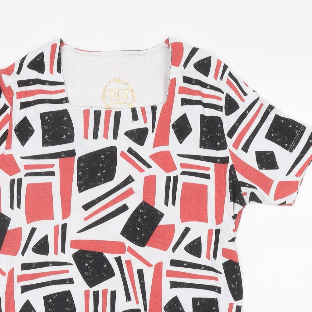 Tigi Womens Multicoloured Geometric Polyester Basic T-Shirt Size 14 Square Neck